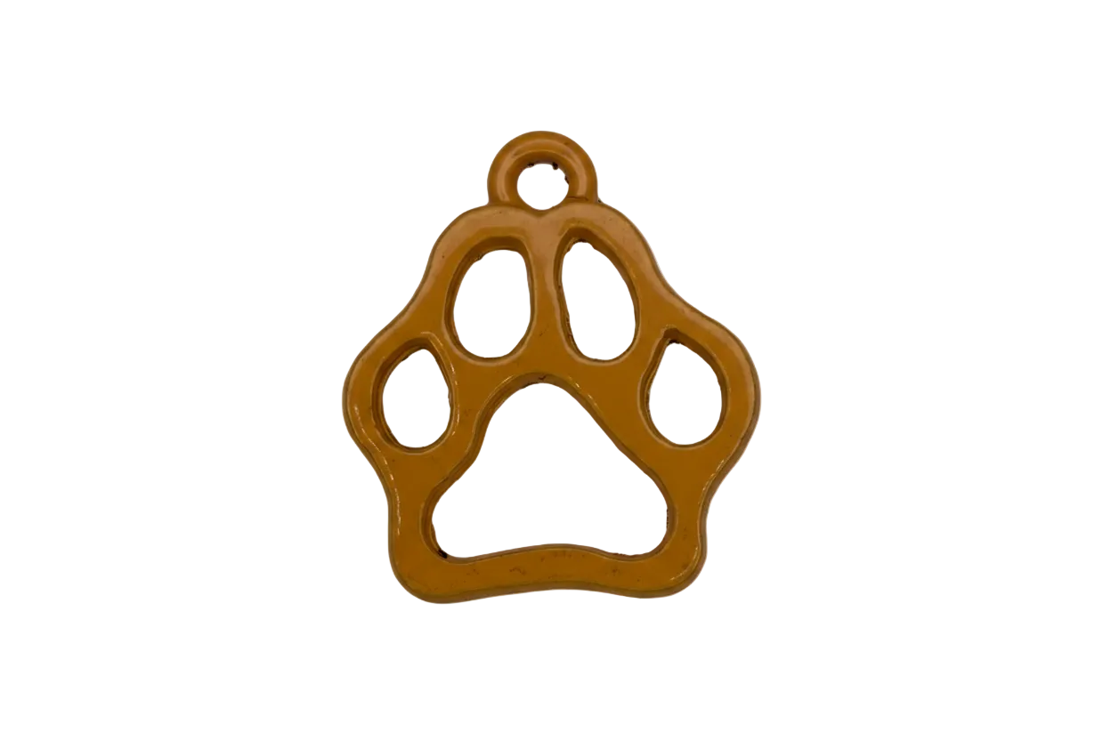 Honey enamel paw print outline charm in gold finish