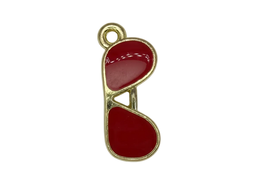 Glossy red sunglasses charm in gold with a small clear gem accent