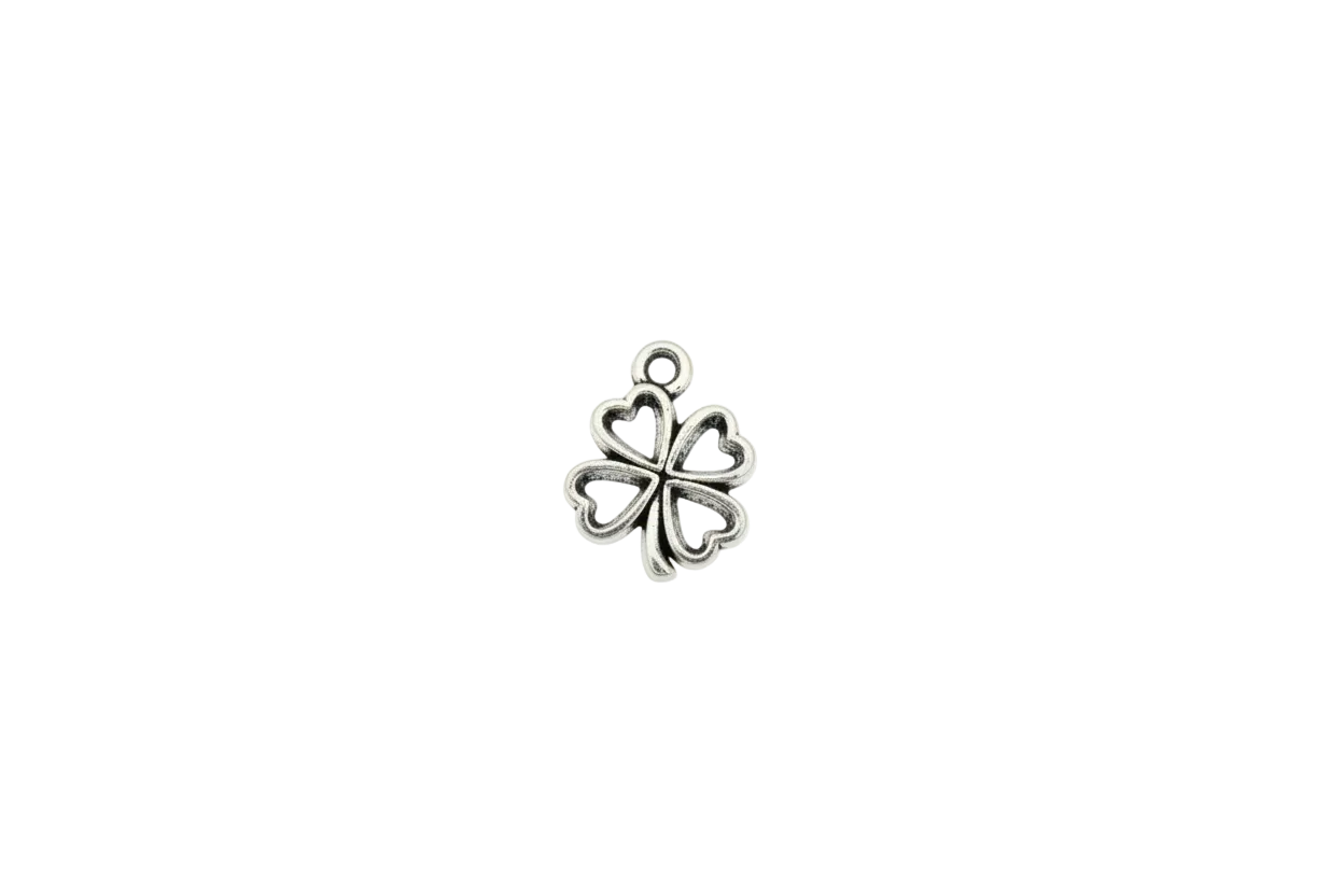 Silver openwork four-leaf clover with heart petals