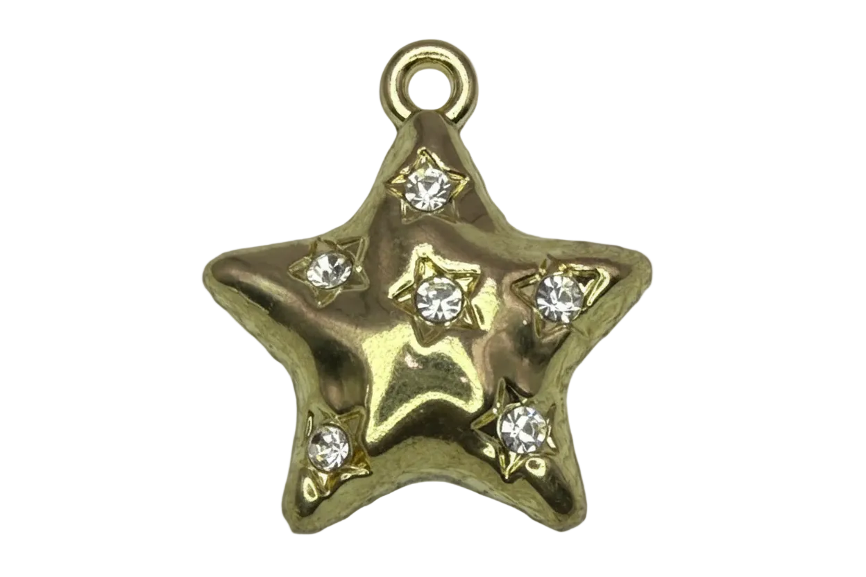 Gold puffy star charm with clear crystal accents