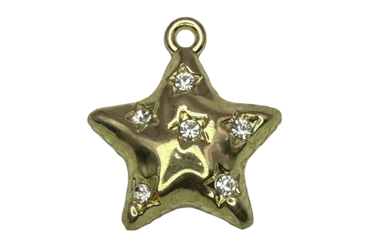 Gold puffy star charm with clear crystal accents