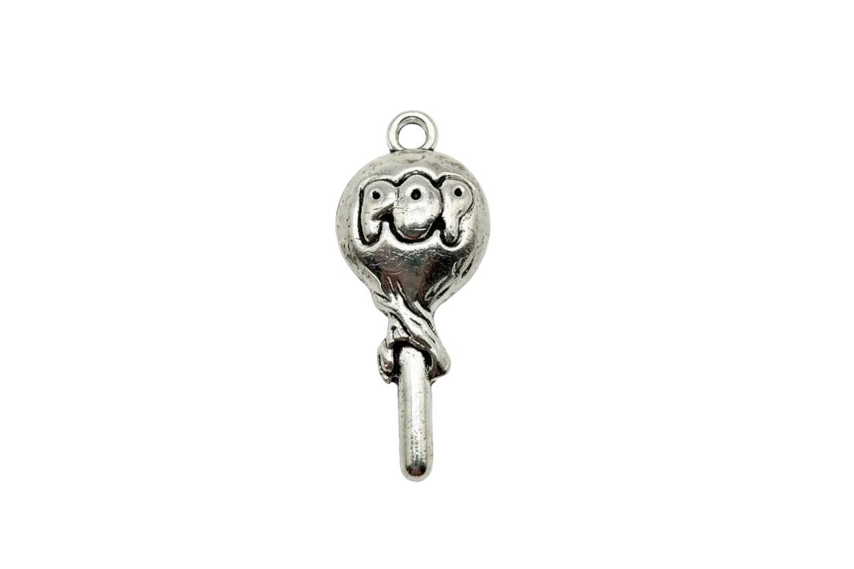Silver-tone elephant face key charm with lightly antiqued details