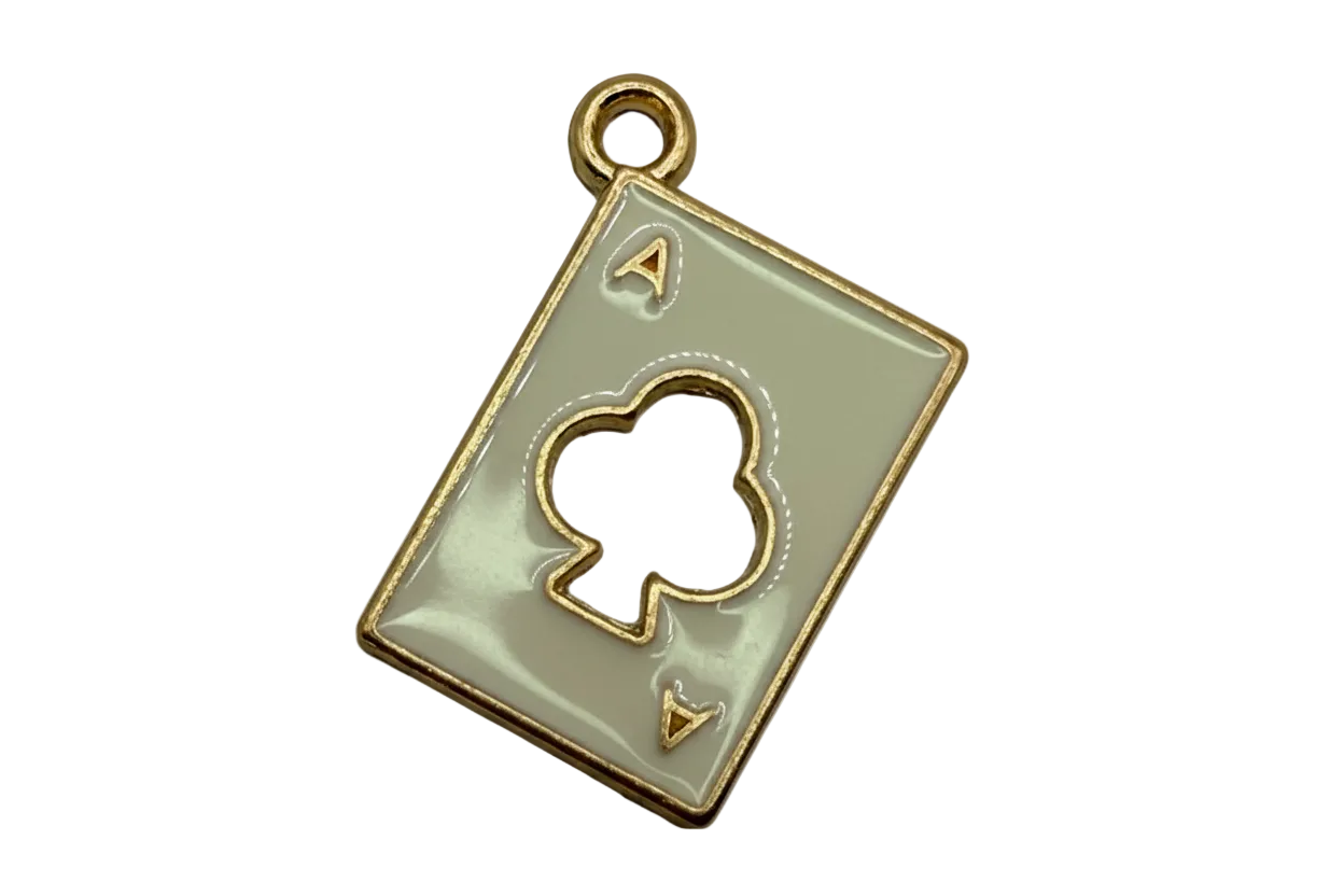 Ivory enamel ace of clubs playing card with gold trim and club cutout