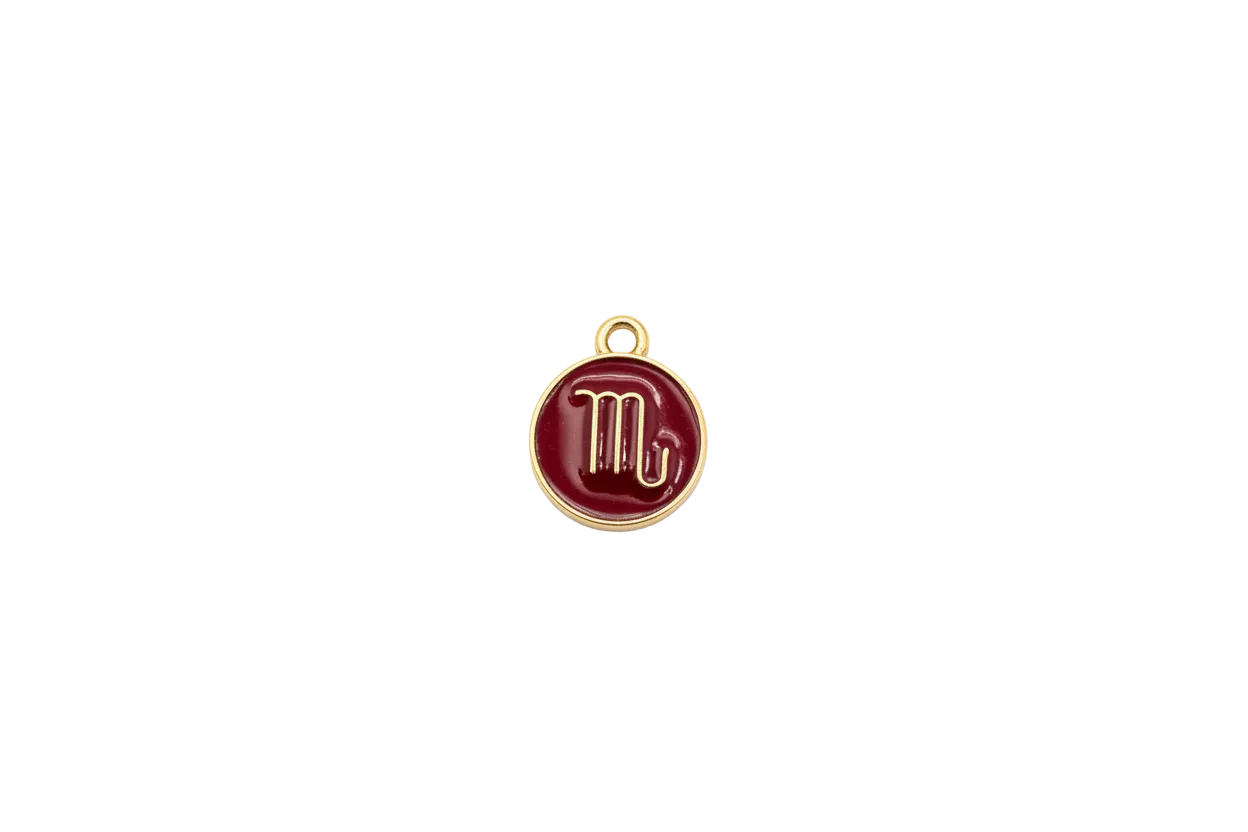 Red enamel Scorpio zodiac coin with gold symbol