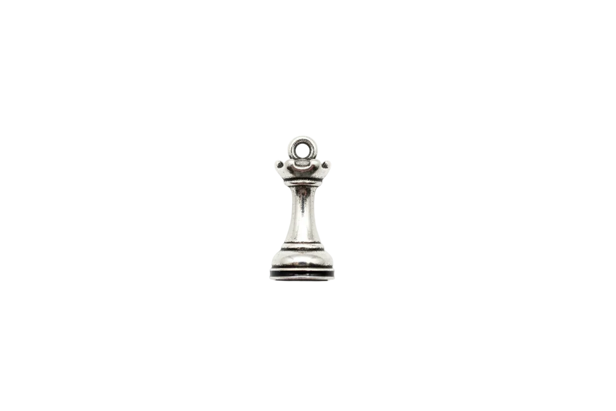 Polished silver chess queen figurine charm