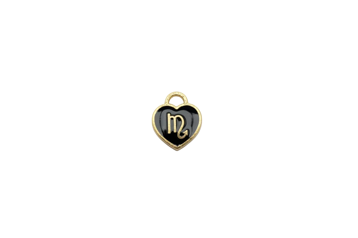 Black heart with gold Virgo glyph and clear gem