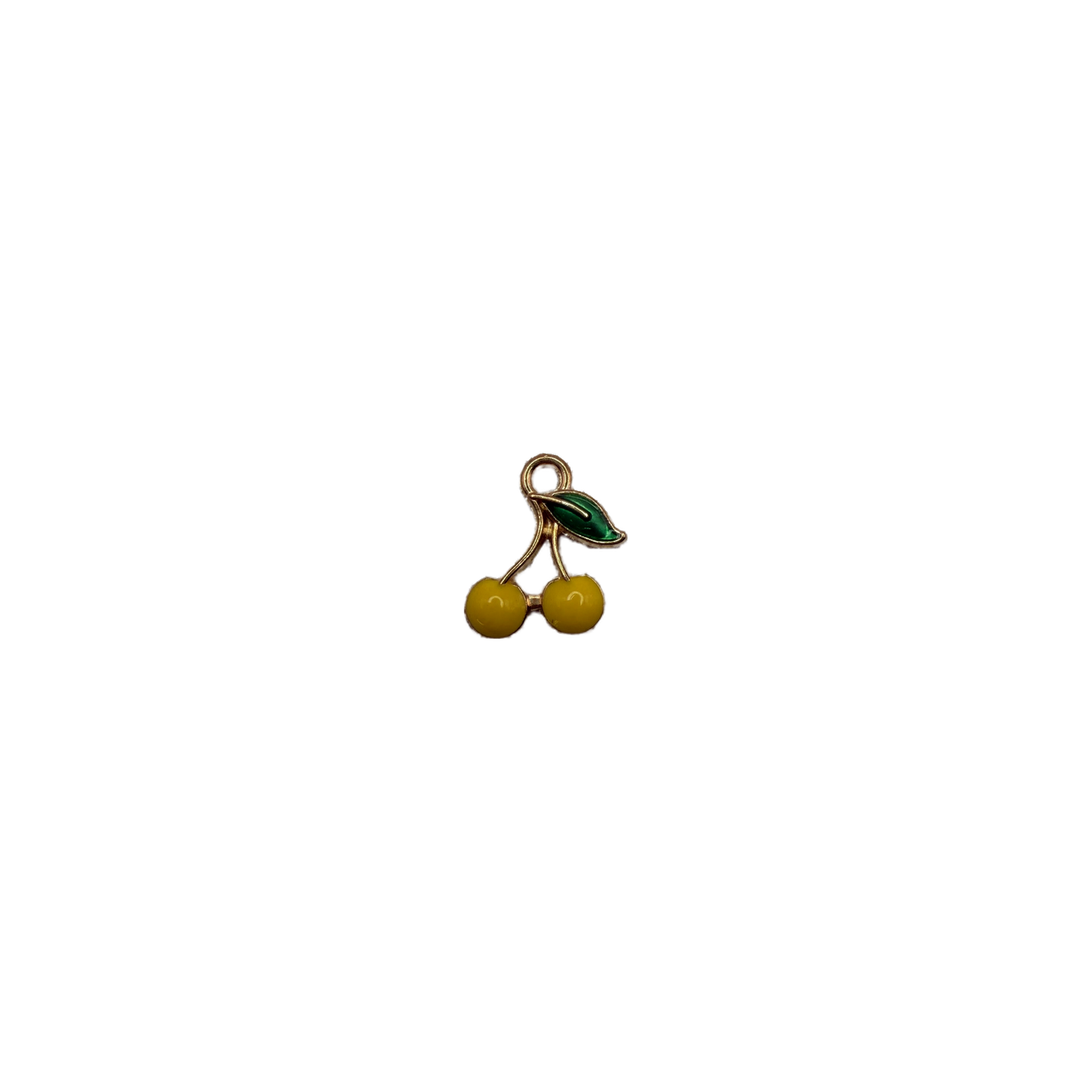 Gold cherry pair with yellow fruit and green leaf
