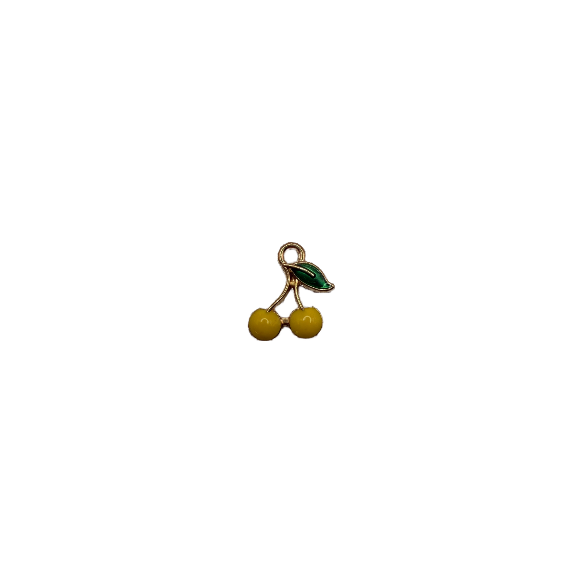 Gold cherry pair with yellow fruit and green leaf