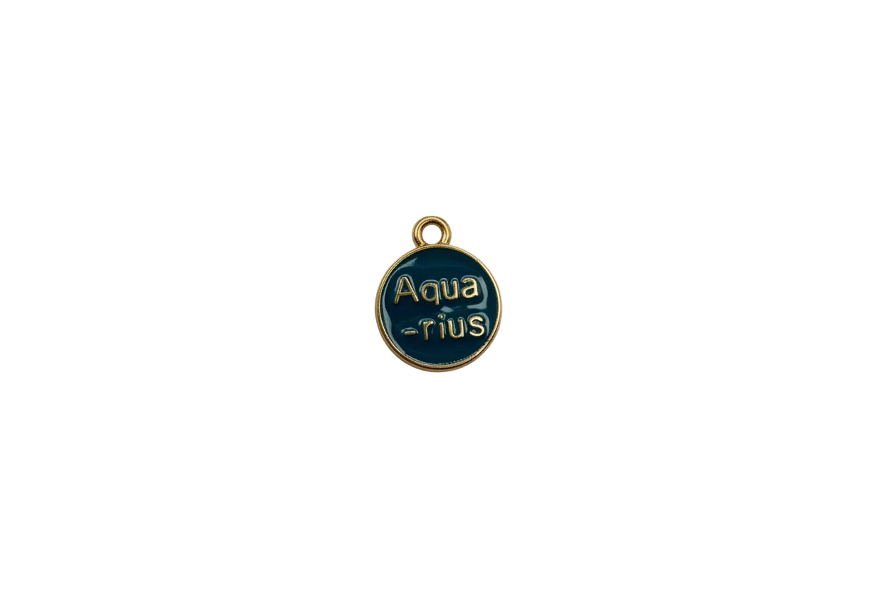 Navy Aquarius enamel medallion with raised gold lettering