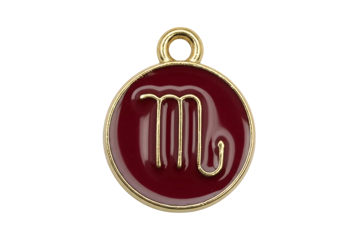 Red enamel round medallion with gold Virgo zodiac symbol