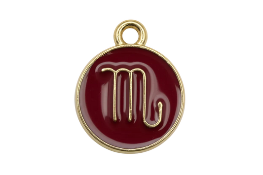 Red enamel round medallion with gold Virgo zodiac symbol
