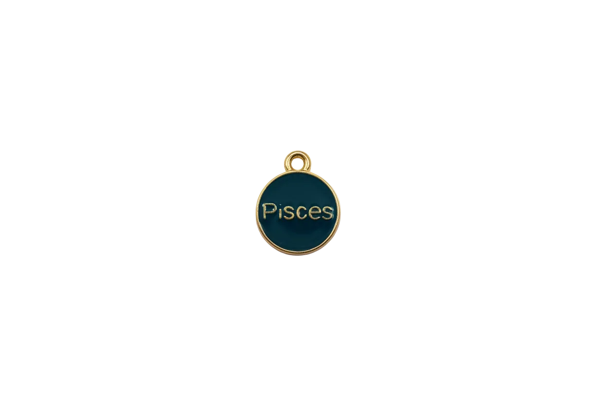 Navy enamel Pisces disc with raised gold lettering