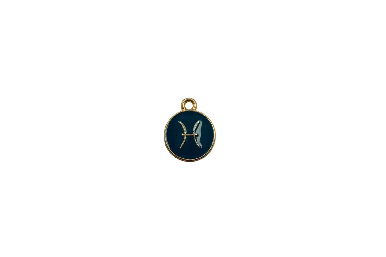 Teal Pisces zodiac coin with gold symbol