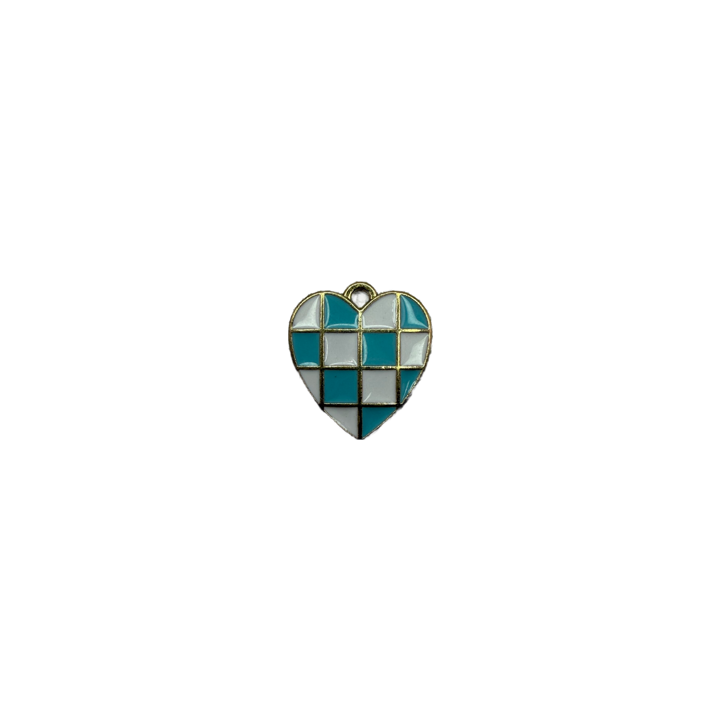 Teal and white checkerboard heart in gold frame