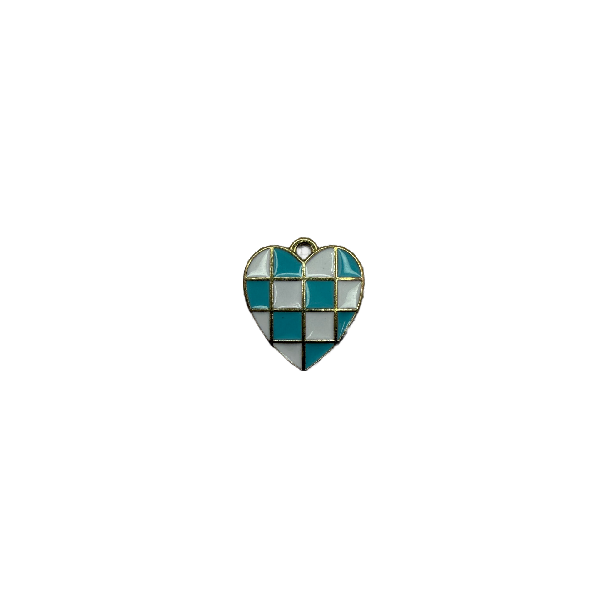 Teal and white checkerboard heart in gold frame