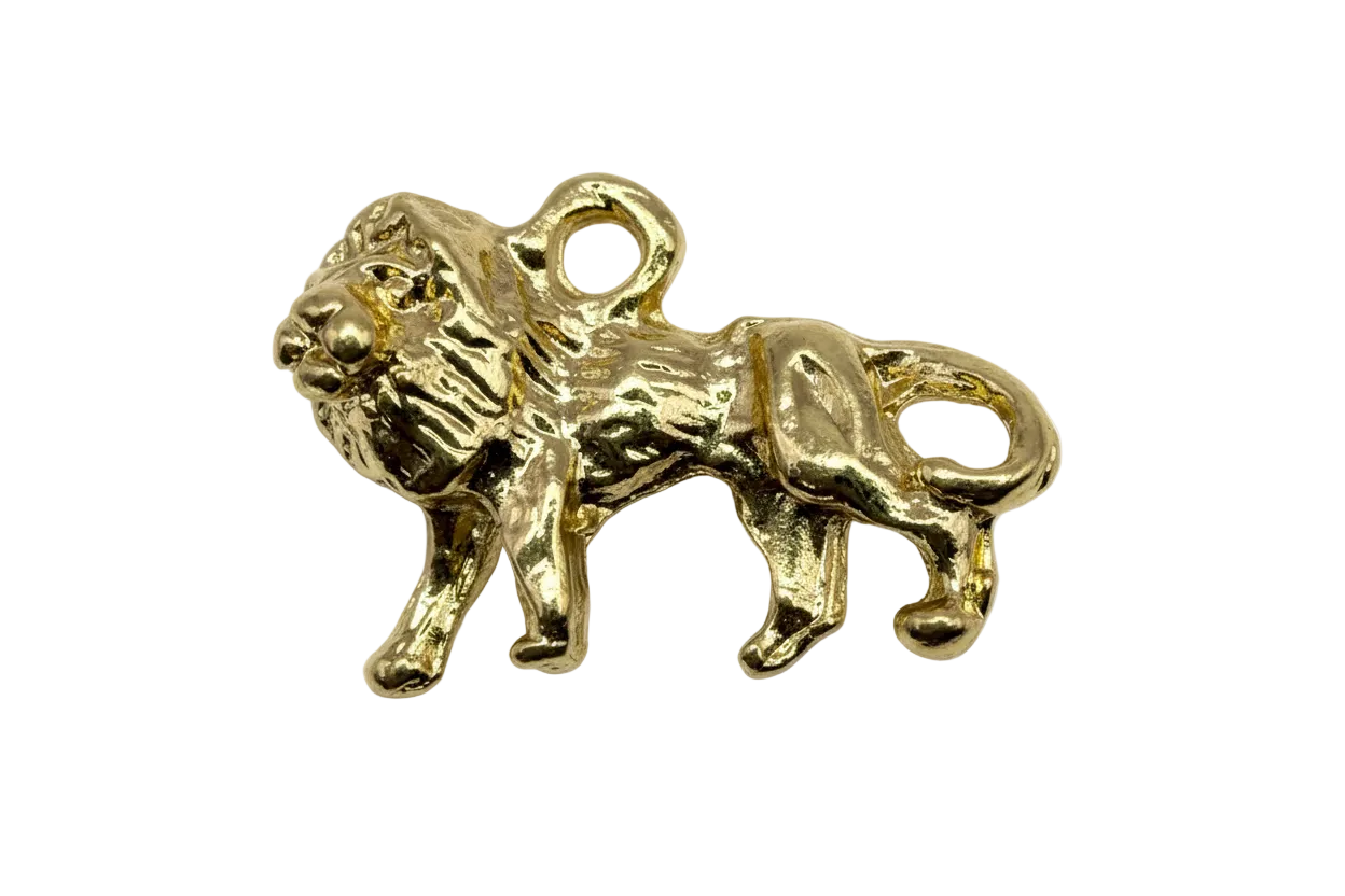 Glossy gold sculpted lion figure with textured mane and tail