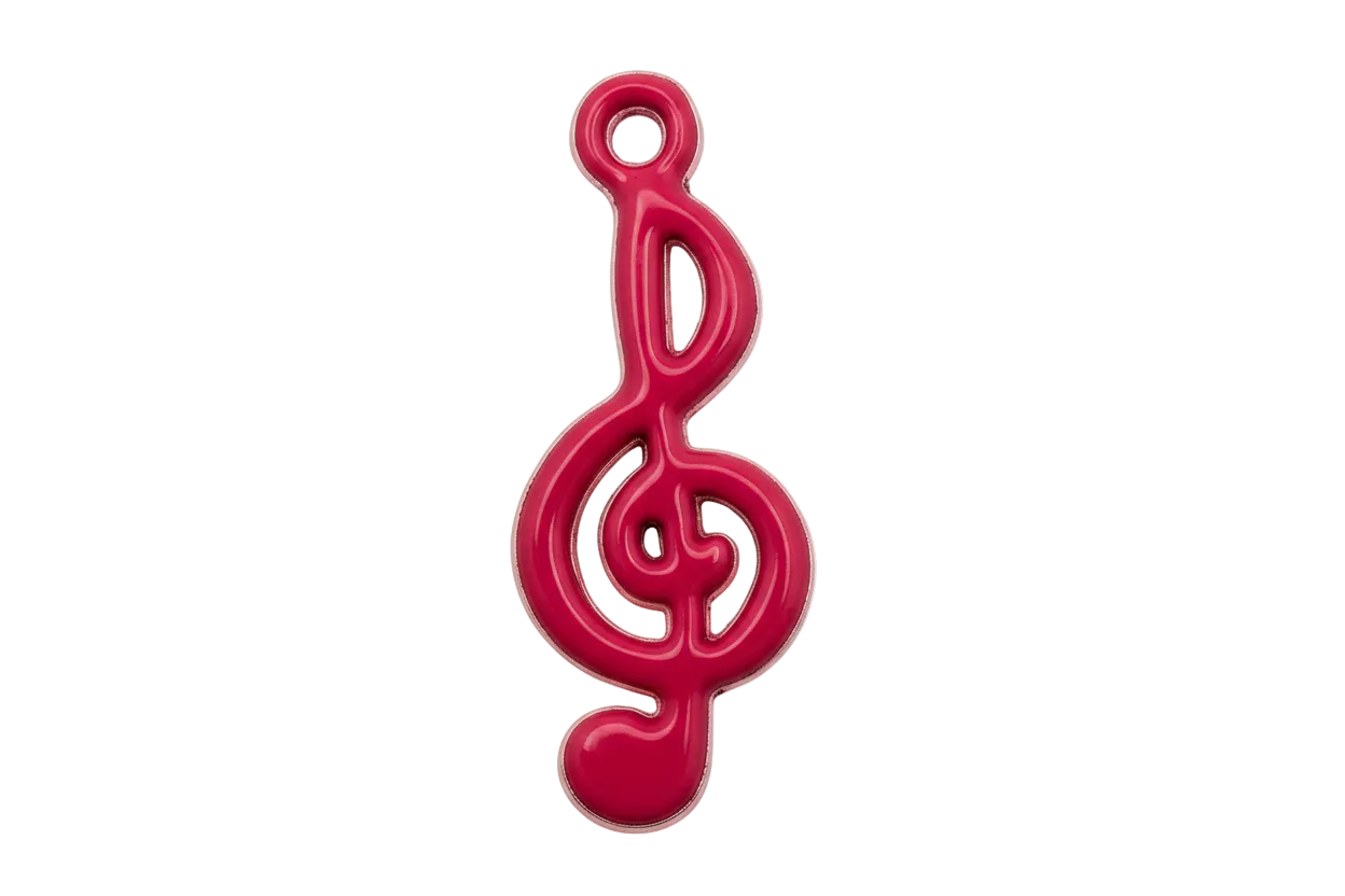 Glossy fuchsia treble clef symbol charm with cutout details