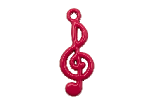 Glossy fuchsia treble clef symbol charm with cutout details