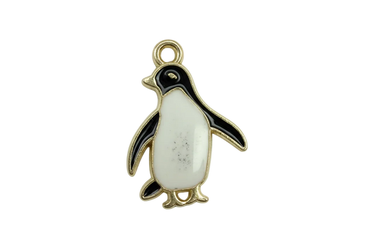 Black and white enamel penguin with gold outline
