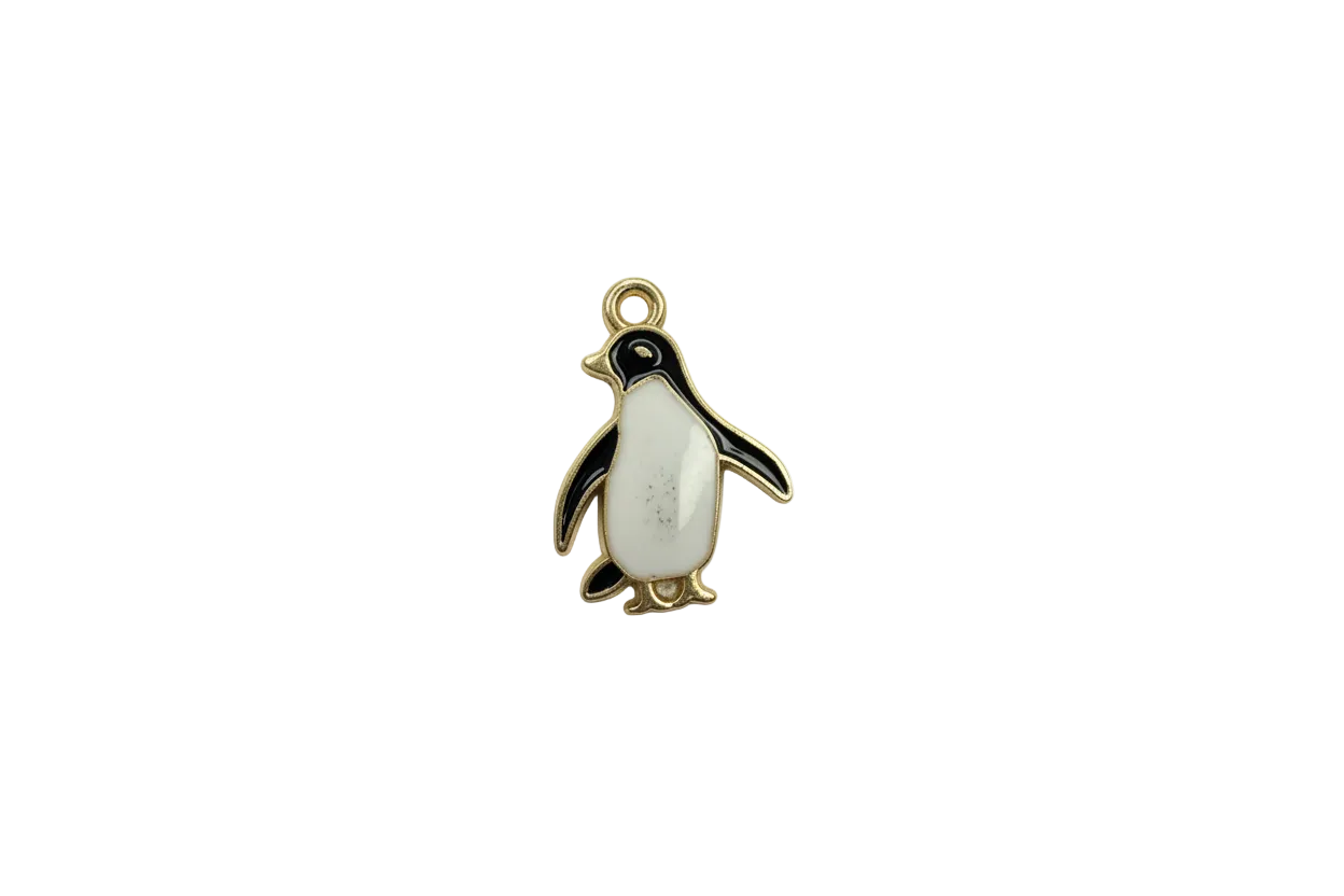 Enamel penguin in black and white with gold trim