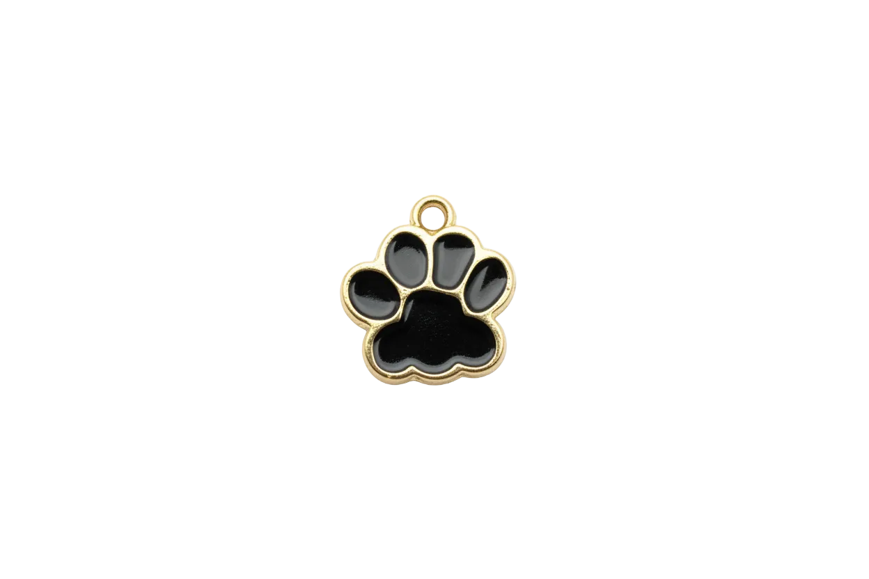 Gold-framed black paw print charm
