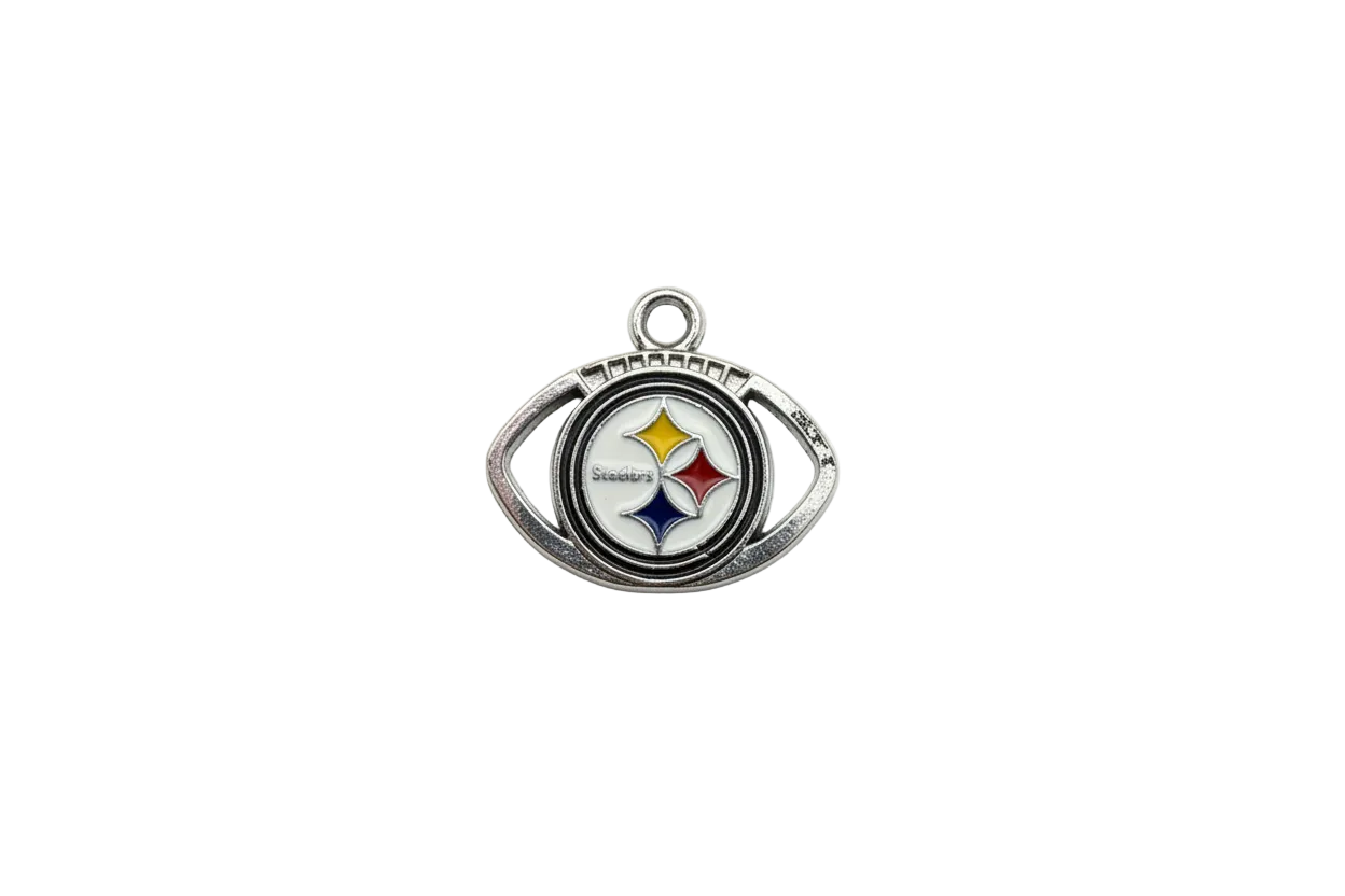 Silver football medallion with white enamel and tri-color star accents
