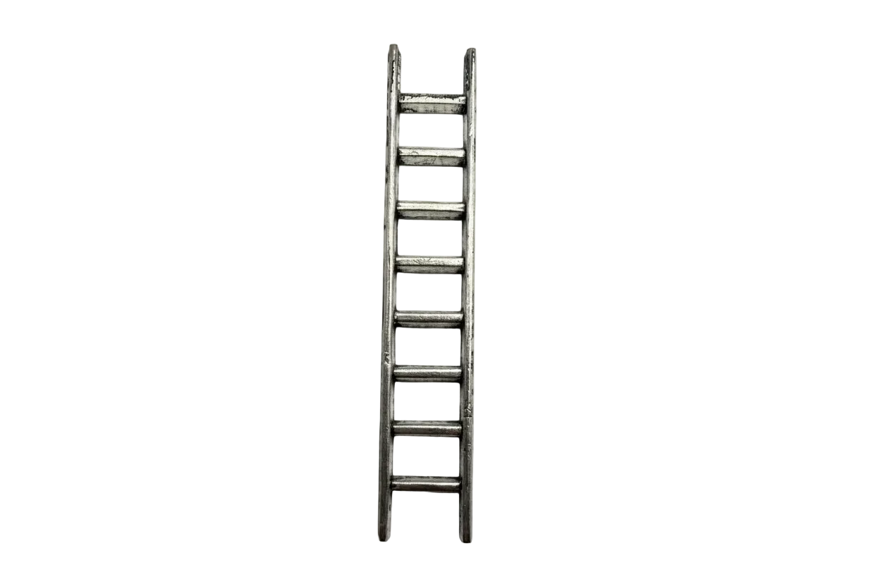 Antiqued silver-tone ladder charm with oxidized finish, front view on black background