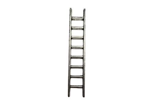 Antiqued silver-tone ladder charm with oxidized finish, front view on black background