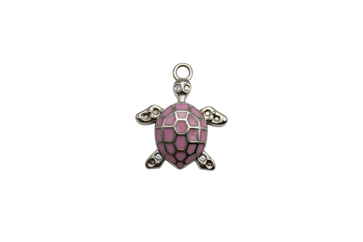 Silver turtle with pink mosaic enamel shell