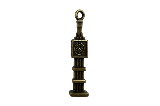 Antiqued gold wristwatch charm with square face and raised strap detailing