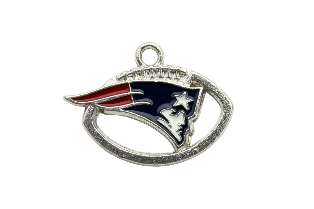 Silver football helmet charm with navy, red, and white enamel and a star detail