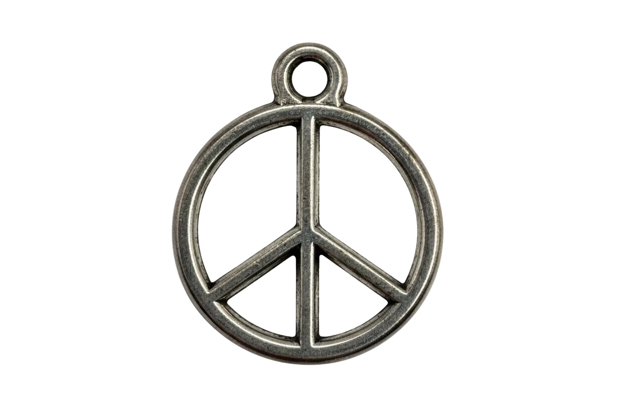 Antiqued silver peace sign medallion with openwork center