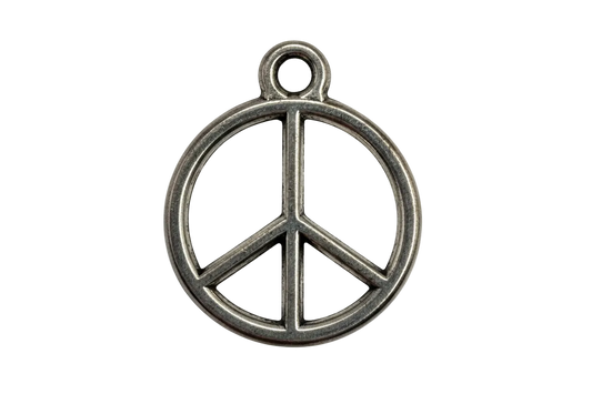 Antiqued silver peace sign medallion with openwork center