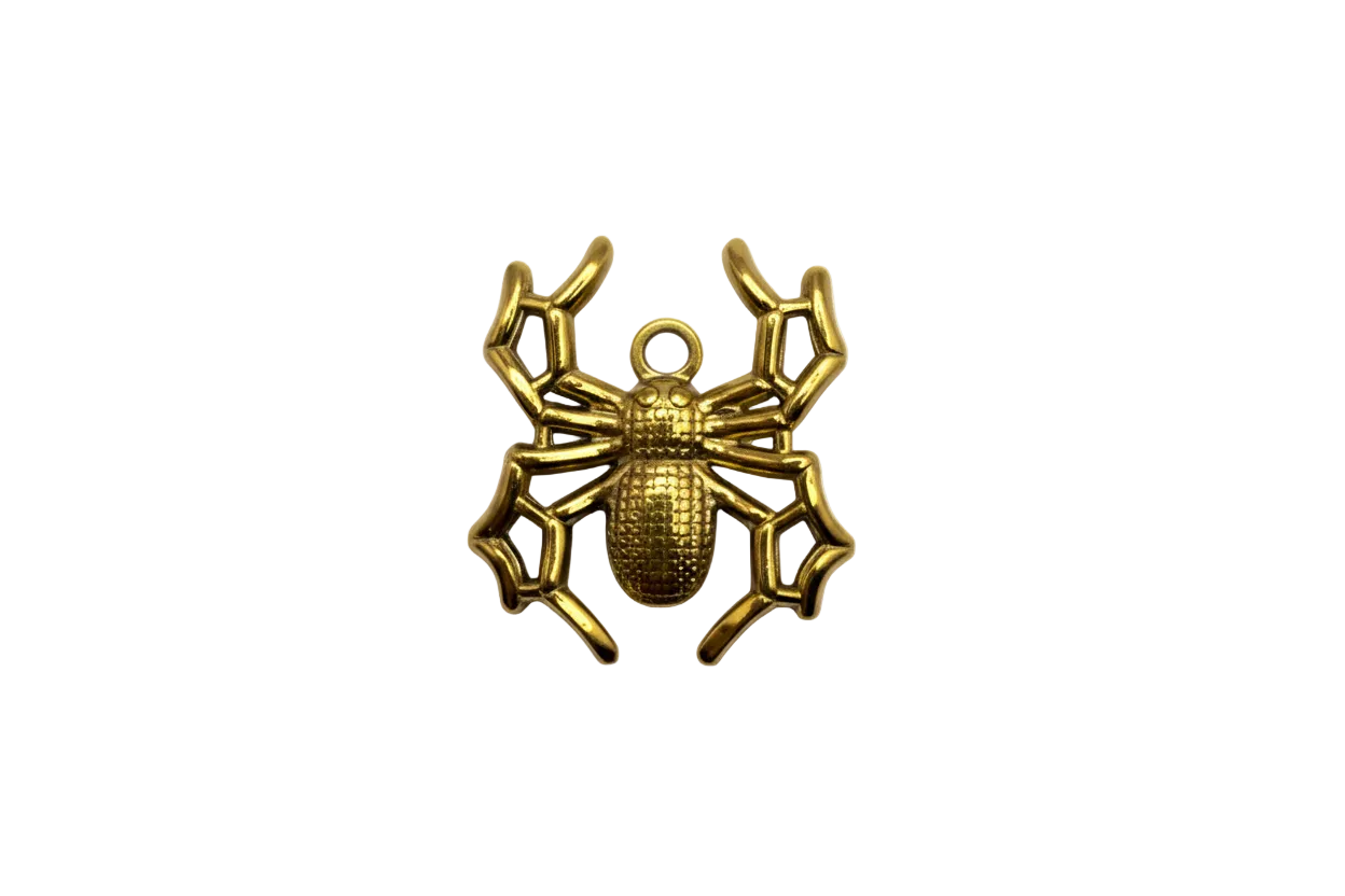Textured gold spider with geometric openwork legs