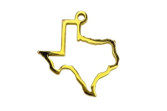 Polished gold Texas state outline silhouette charm, open frame design