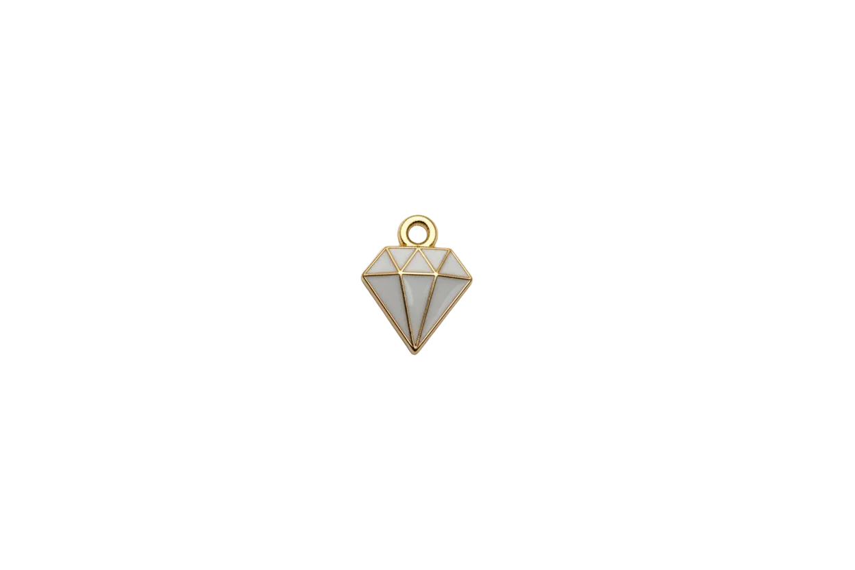 White geometric diamond icon with gold outline