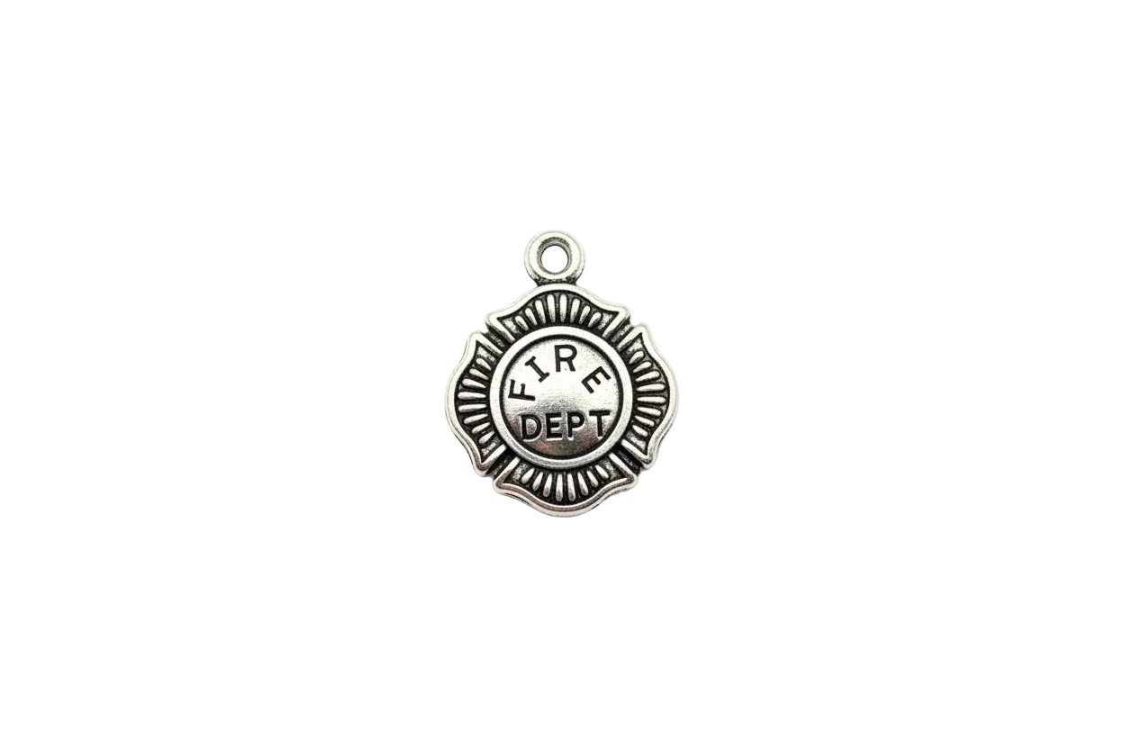Antique silver FIRE DEPT badge with maltese cross border