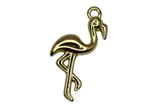 High-polish gold flamingo bird silhouette charm with long legs and curved neck