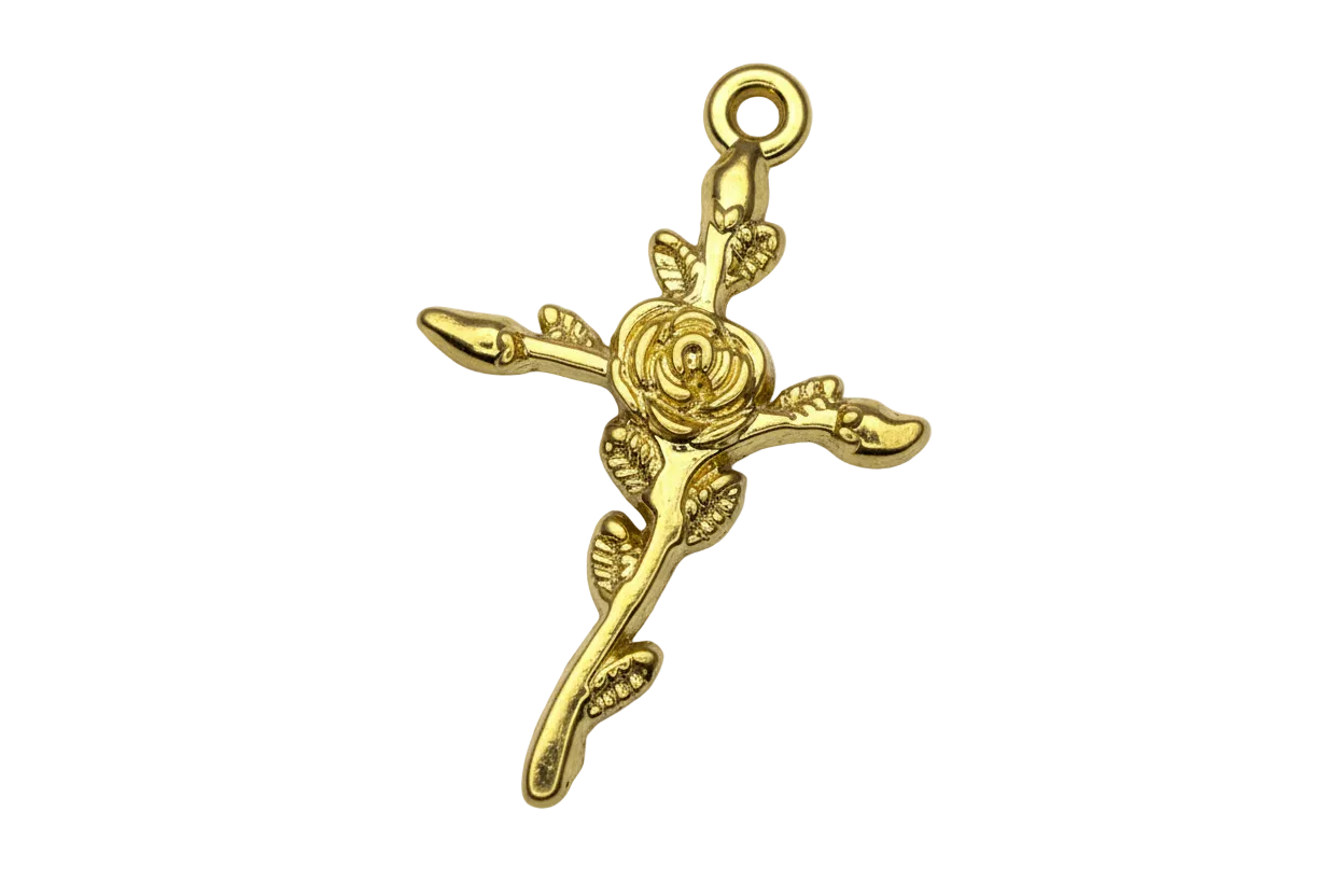 Gold sculpted rose stem with detailed leaves and bloom