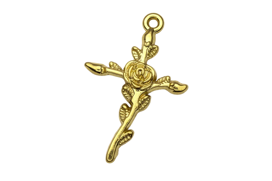 Gold sculpted rose stem with detailed leaves and bloom