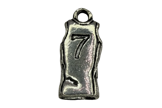 Silver jersey charm with raised number 7 and textured edges
