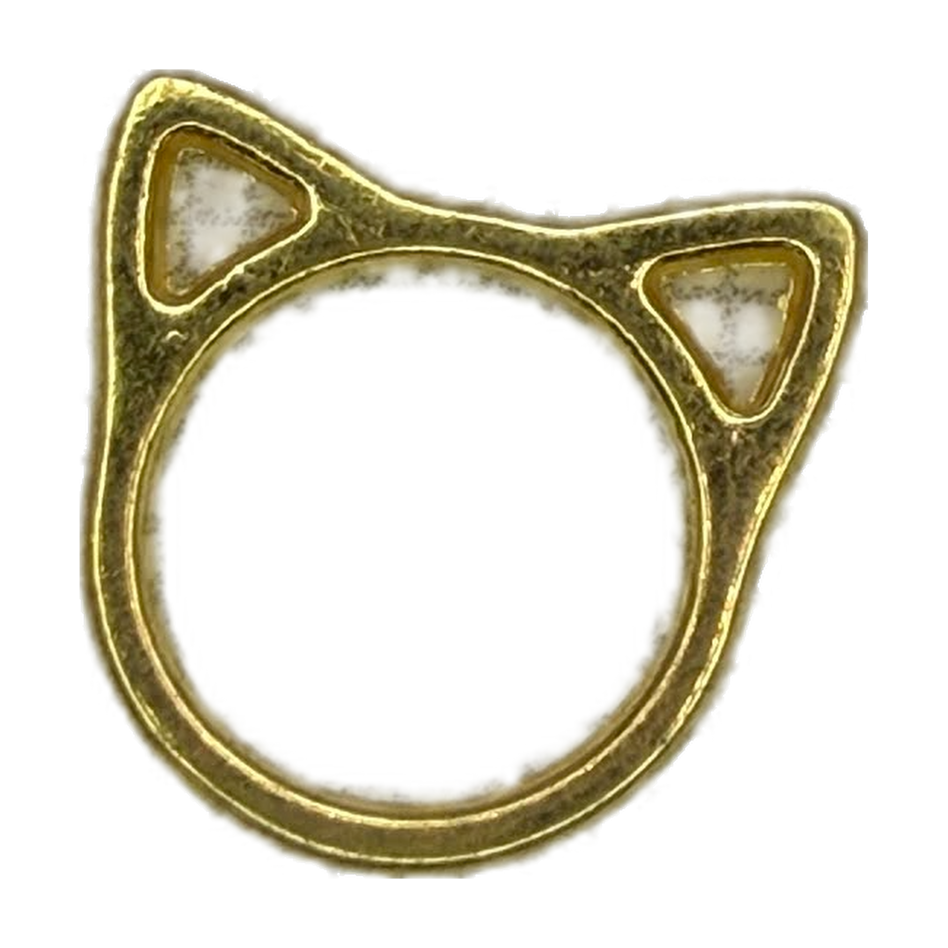 Gold cat ears ring silhouette with ivory marbled ear inlays