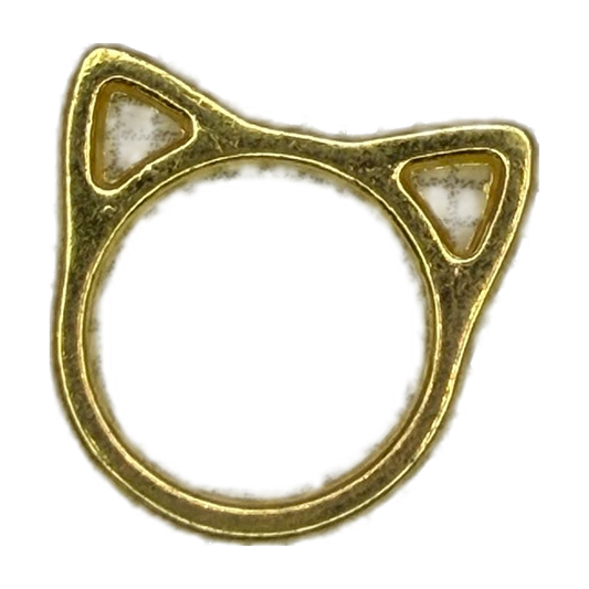 Gold cat ears ring silhouette with ivory marbled ear inlays