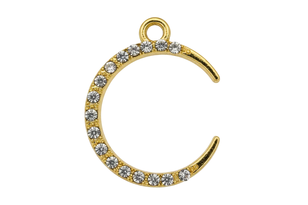 Gold letter C charm outlined with pavé clear crystal stones