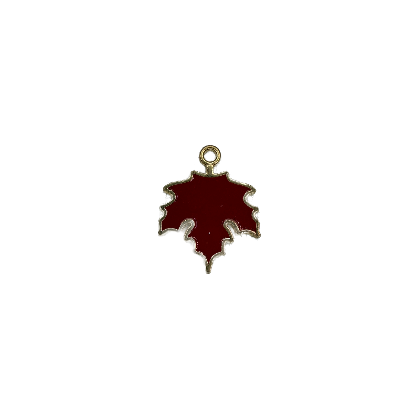 Burgundy maple leaf with glossy enamel and gold outline