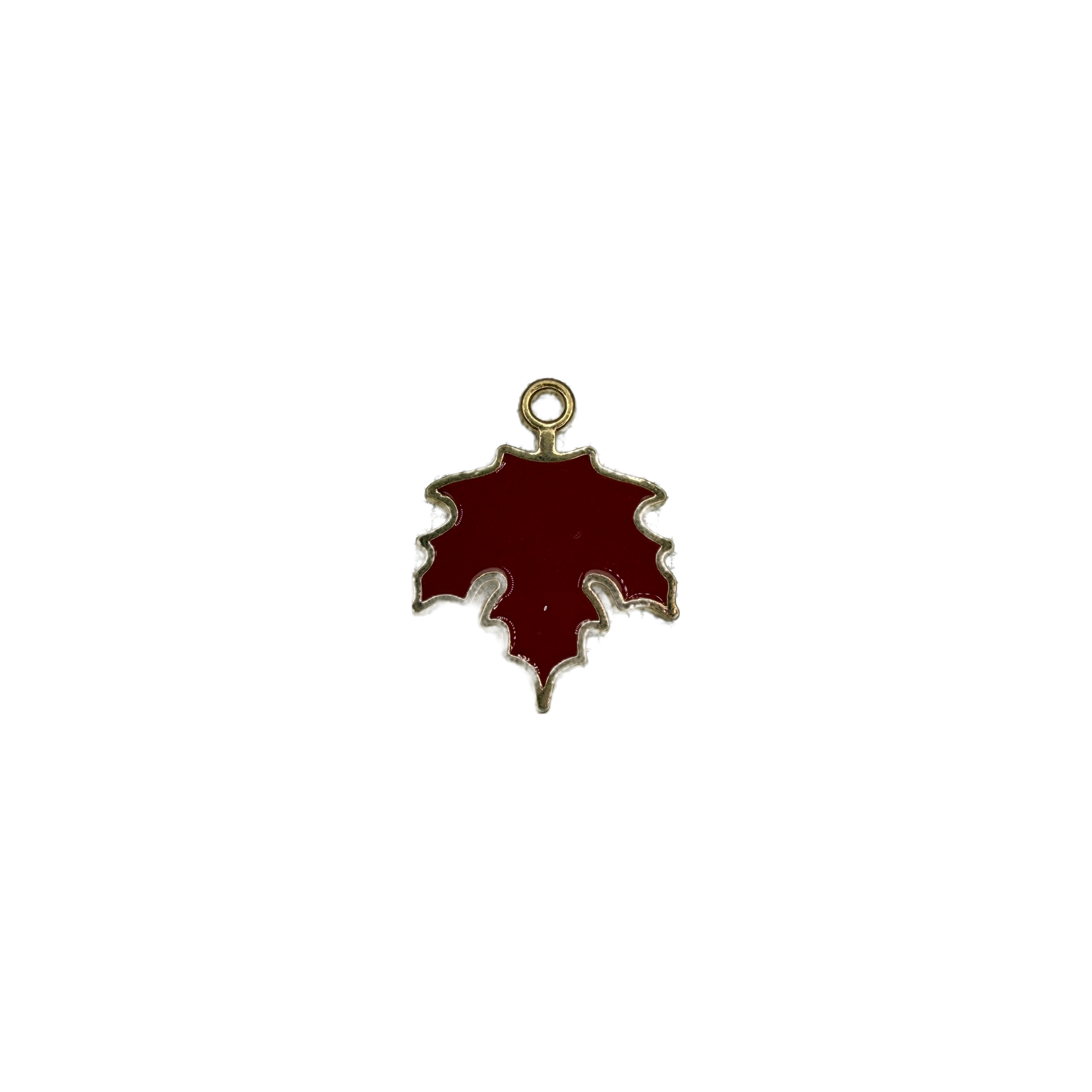 Burgundy maple leaf with glossy enamel and gold outline
