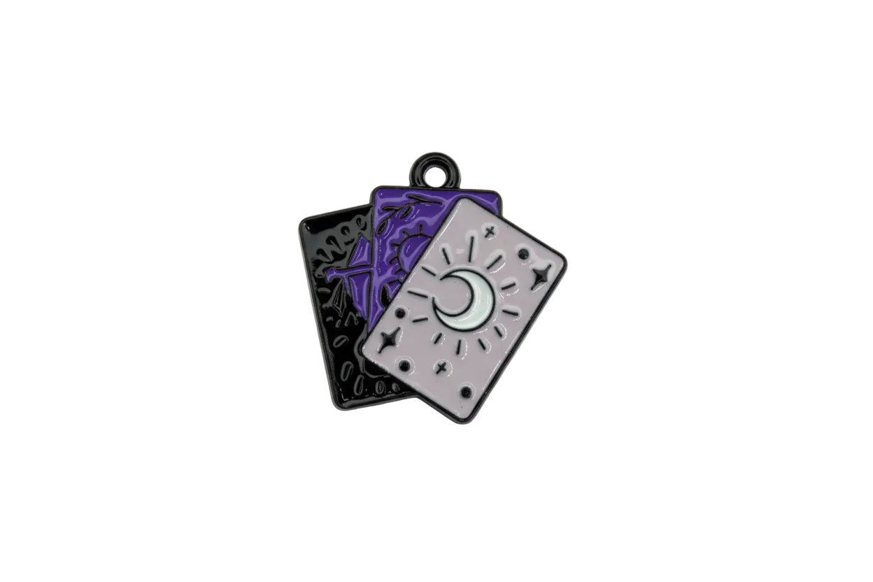 Enamel tarot card trio with crescent moon, purple and black layers