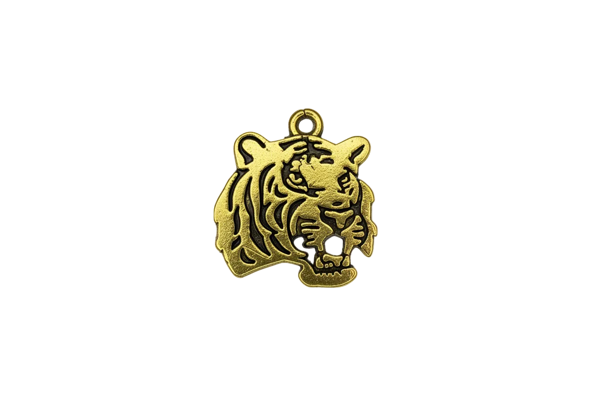 Antique gold tiger head with blackened details