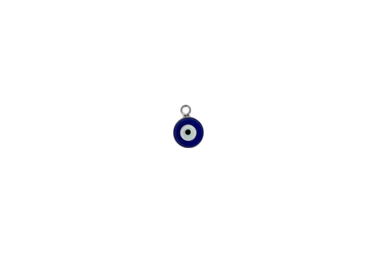 Blue evil eye disc with white ring and black center