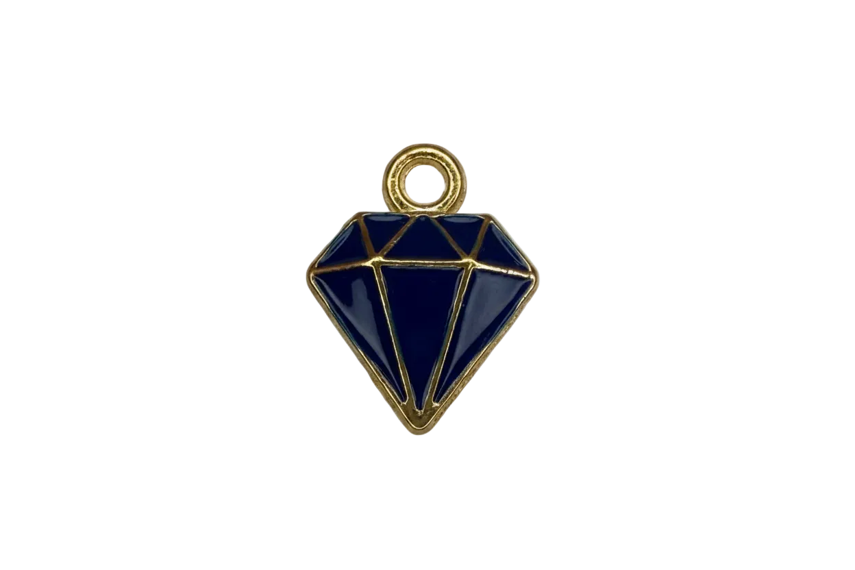 Midnight blue enamel diamond icon with gold outline